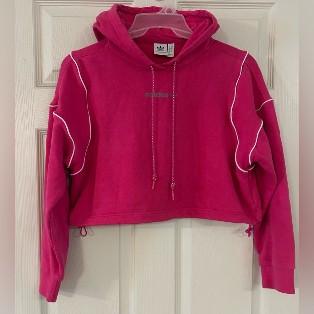 Adidas Drawstring Cropped Pink Hoodie Size Small